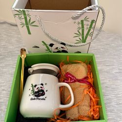 Panda Ceramic Mug Gift Set with Spoon and Towel