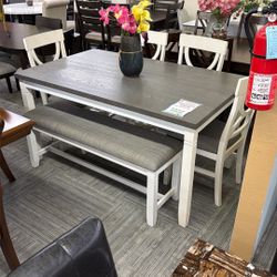 Brand New Dining Table White And Gray With Chairs 