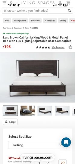 Lars Hard wood and metal California king Bed Frame with LED. MATTRESS NOT INCLUDED.