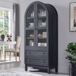 ✌️ 71" Tall Arched Kitchen Pantry Cabinet, Wood Kitchens Storage Cabinets with 2 Large Drawers and Adjustable Shelves