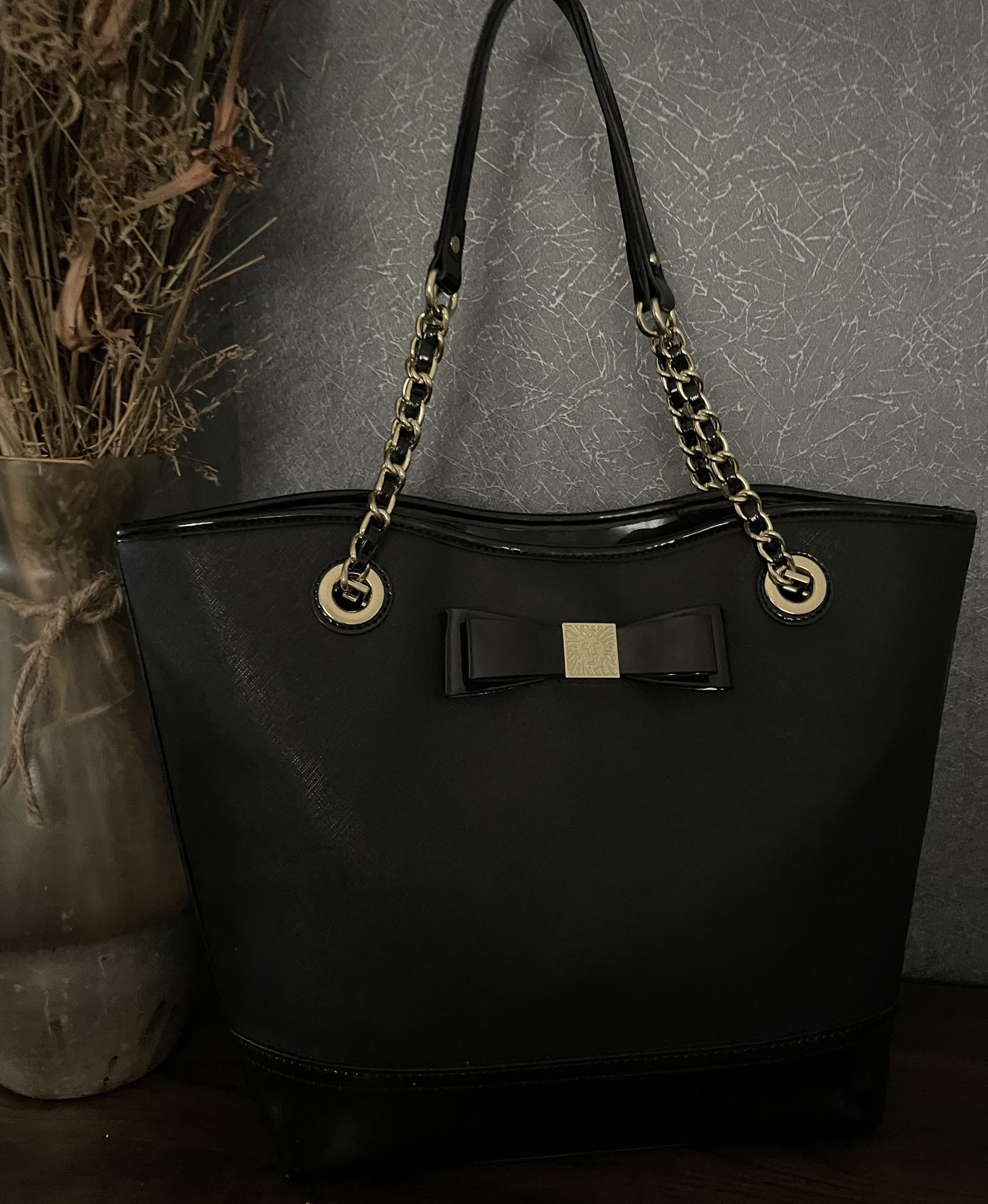 ANNE KLEIN  BLACK TIE THE KNOT TOTE/Shoulder/Satchel BAG Patent Leather Purse