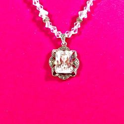 Silver Crystal Necklace with Vintage .925 Pendant
