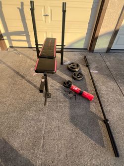 CAP Strength Olympic Barbell, Weights, Adjustable Bench & BRAND NEW Reehut Barbell Squat Pad