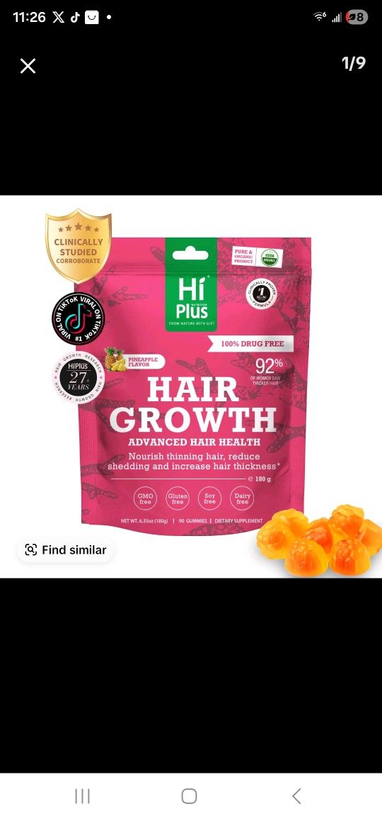 ✨ HiPlus Hair Growth Gummies – 90ct – Pineapple Flavor (Brand New Sealed)