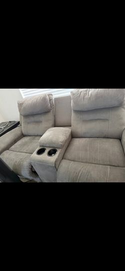 Gray Microfiber Recliner Loveseat with Cup Holders