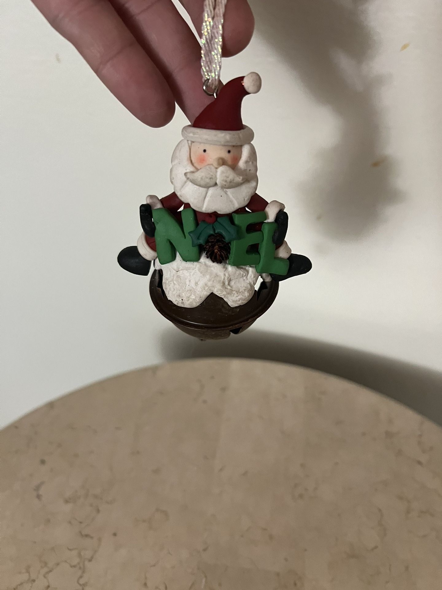 Christmas Santa Holding Word NOEL Porcelain Ornament