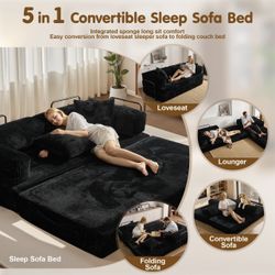 78” Folding Sofa Bed, 5 in 1 Foldable Floor Cloud Couch, Convertible Futon Sofa Sleeper Mattress Bed