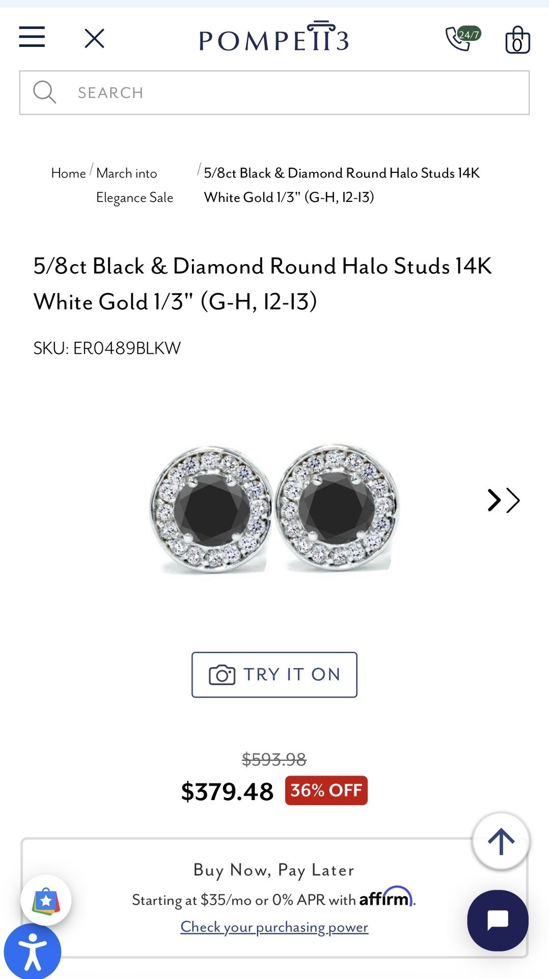 Black & Diamond Round Halo Studs 14k White Gold