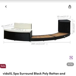 vidaXL Spa Surround Black Poly Rattan and Natural Wood 124 × 289 × 56 cm