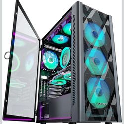 ATX Gaming PC Case MUSETEX Mid Tower with 6 ARGB PWM Fans Tempered Glass