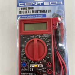 Cen-Tech 7 Function Digital Amp Ohm Volt Meter AC/ DC Voltmeter Multimeter, Red