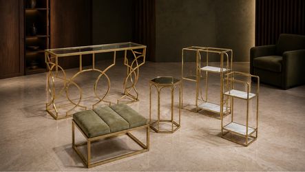 5-Piece LOT Like NEW WayFair BRASS/Goldtone TABLES Stool