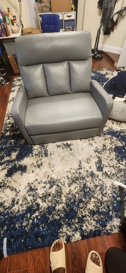 Oversized Grey Faux Leather Recliner