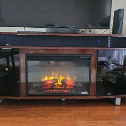 Modern TV Stand with Built-in Electric Fireplace & Speaker 🔊