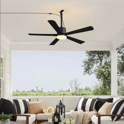 44 in. Black Outdoor/Indoor Waterproof Downrods Mount Plug-in Standard LED Ceiling fan with Remote for Patios, Gazebos