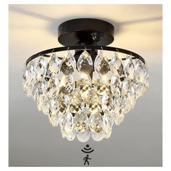 YYJLX Indoor Motion Sensor Ceiling Light Fixture Modern Black Cryatal Semi Flush Mount