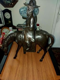 Bronze Horseman Sculpture Figurine Reading Book