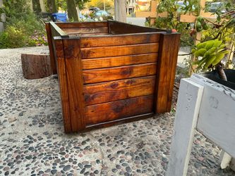 EXTRA LARGE HANDMADE PLANTER BOX LINED AND EXTERIOR COATED WITH PINE TAR 24” x 45” approx.