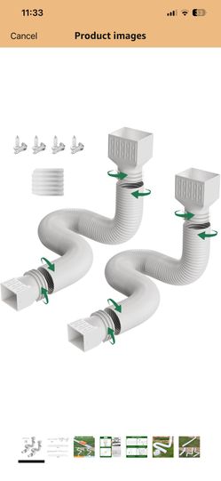 2 Pack Rain Gutter Downspout Extensions, Upgraded Flexible Drain Down Spout Extender for Rain Water Drainage, Each Extendable from 20" to 66", Combine