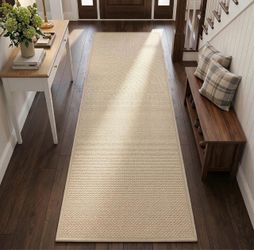 Beige Woven Hallway Runner Rug