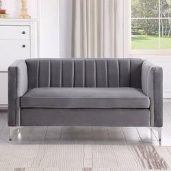 Velvet Loveseat Sofa, 55" Modern Soft Loveseat Easy to Clean and Install Furniture, Small Loveseat for Living Room Lounge Office to Read and Relax Gre