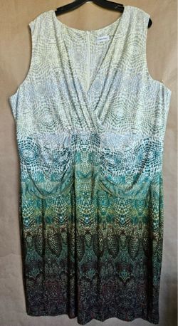 CALVIN KLEIN NWTS WOMEN'S DRESS SLEEVELESS RUCHED WAIST MULTICOLOR SZ 24W #4390