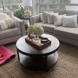 Wood High Quality Coffee Table, Two Tiered With Wheels On Bottom $100