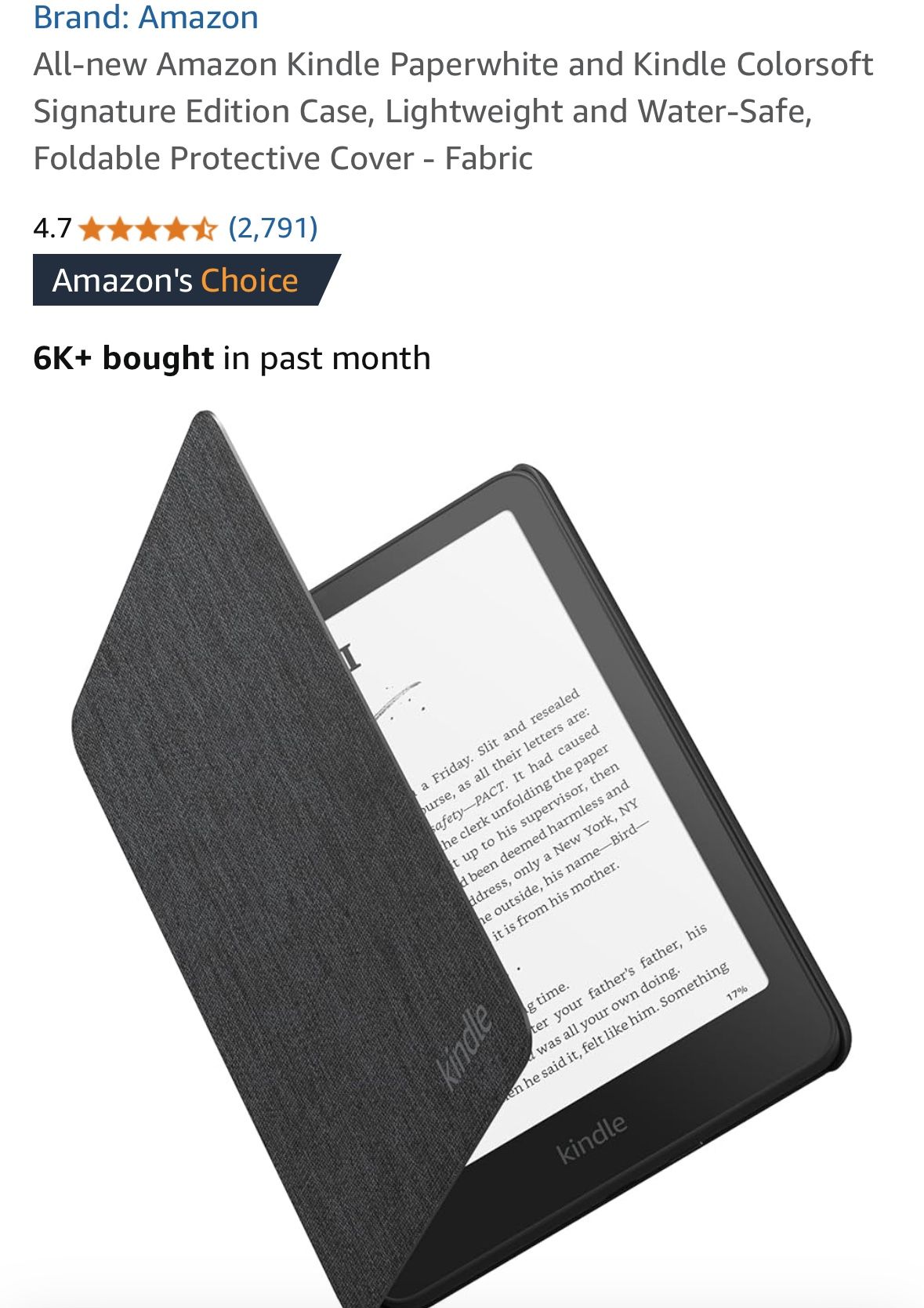 Amazon Case All-new Amazon Kindle Paperwhite and Kindle Colorsoft Signature Edition Case, Lightweight and Water-Safe, Foldable Protective Cover - Fa