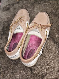 SPERRY TOPSIDER- tan and gold