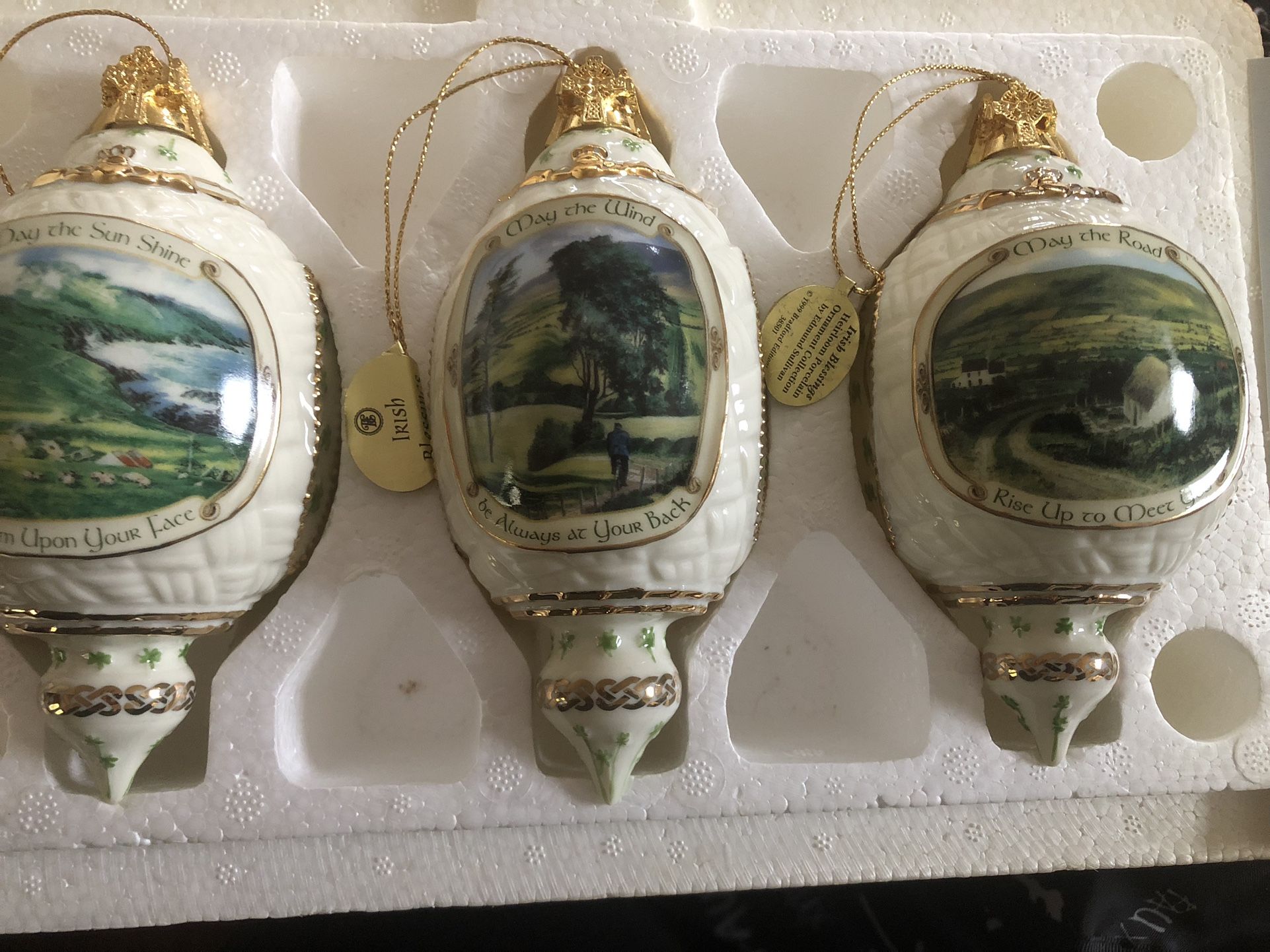 3 Different Sets Of 3. 9 Ornaments In All. Bradford Exchange Heirloom Porcelain Ornaments