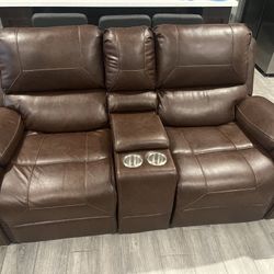 Reclining Brown Leather Sofa Set