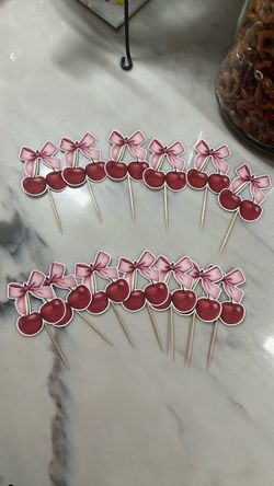 New never used cherry cupcake toppers 13ct