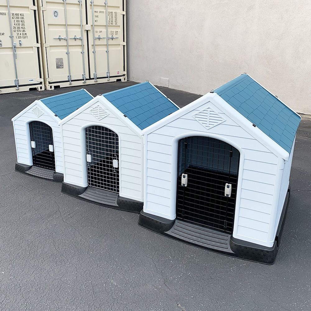 (New) Plastic dog house w/ lock door (medium $68, large $100, x-large $140) all weather cage kennel 