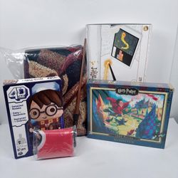 Harry Potter Bundle w/ Puzzle, Wand, Gryffindor Flag and Blanket