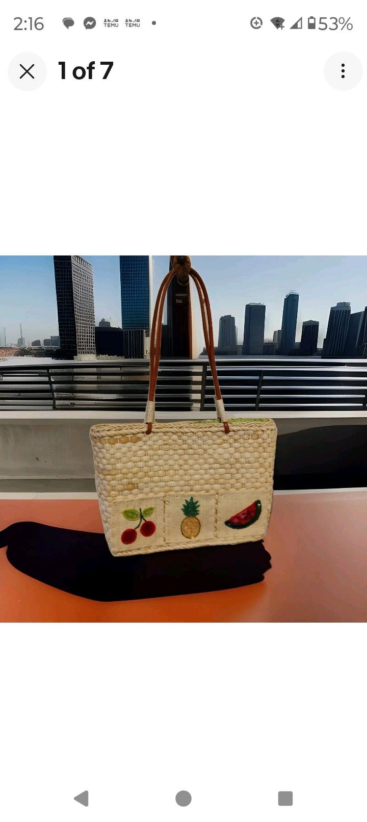 Basket Weave Straw tote purse vacation medium beach Bag beaded Fruit Pineapple