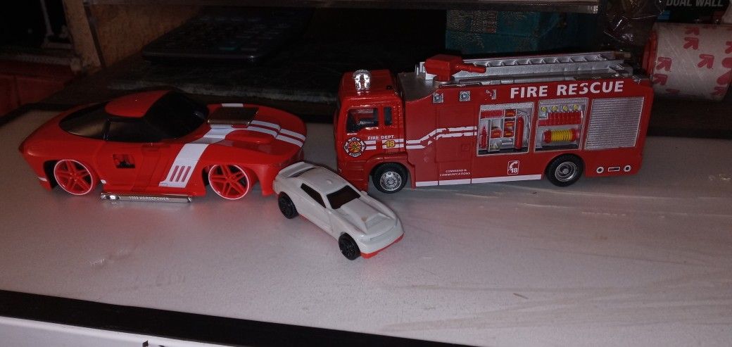 A Firetruck And Two Race Cars Set Of #3