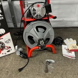 Ridgid K-400 Drain Cleaning Snake Auger 120-Volt Drum Machine with C-32IW 3/8 in. x 75 ft. Cable + 4-Piece Tool Set & Gl