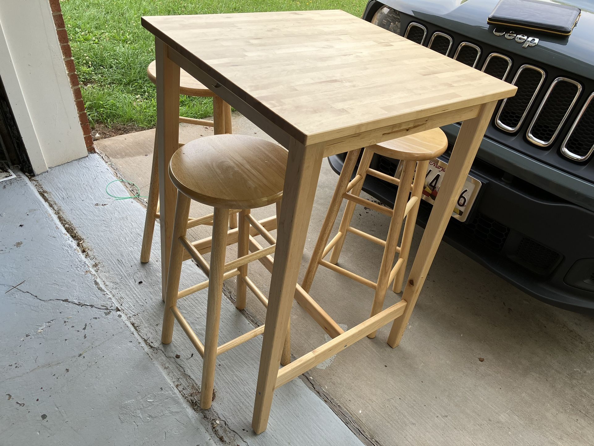 Wood Table With 3 Stools 