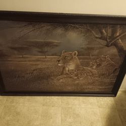 Framed Lion Family Artwork