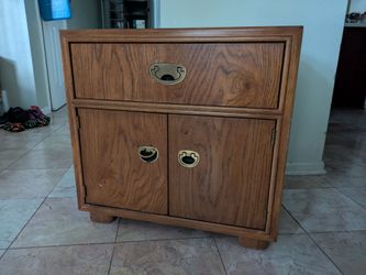 Drexel Heritage oak campaign nightstand end table chest