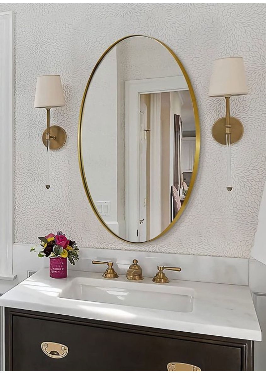 New In Box Large Gold Oval Mirror/Vanity/Bath