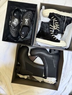 LV Trainers / Black Fur Rick Owens / Rick Owen Black Rain Boots