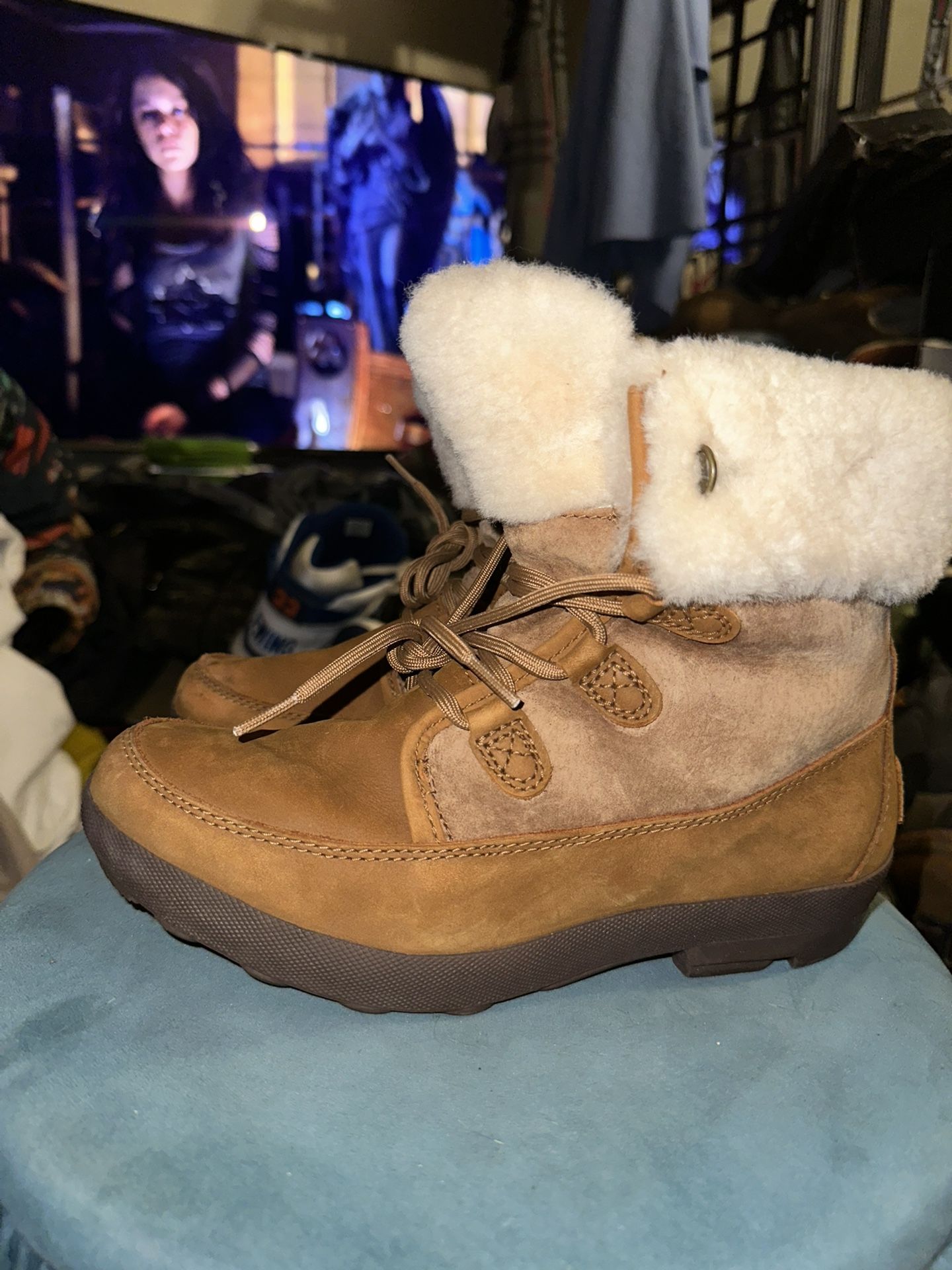 WOMEN UGG AUSTRALIA NADJA CHESTNUT SUEDE LEATHER WATERPROOF CUFF BOOTS SZ 9
