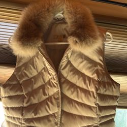 Nice Down Feather Beige Wilson Leather Vest 