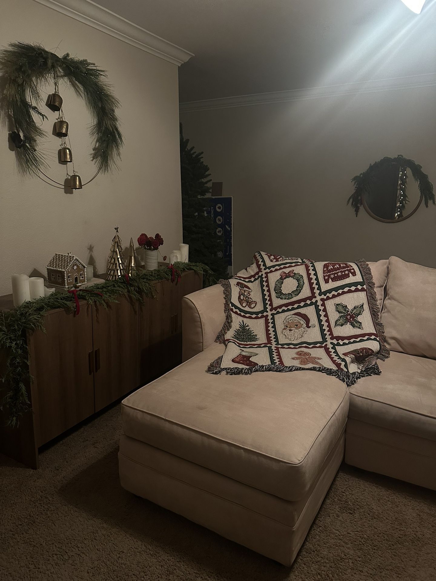 Beige Suede Couch With Sleeper