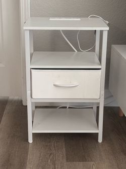 2 piece - White Metal Nightstand with Charging Station plus cool moon light display