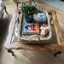 Ethan Allen Solid Wood Cherry Coffee Table With Glass