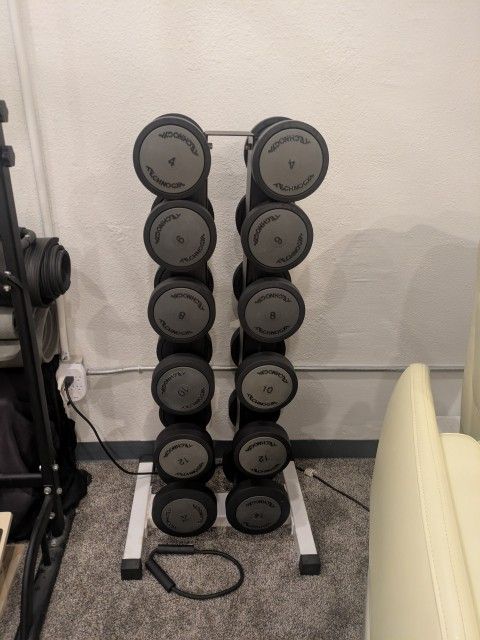Dumbbell Set And Stand. 8lbs To 30lbs. Set In In Kilos.
