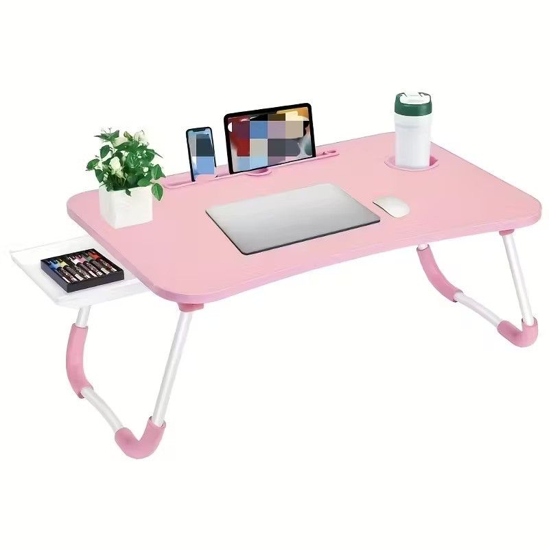 Portable Foldable Laptop Bed Table with Cup Holder & Tablet Slot β Pink, Heavy-Duty Tray Desk