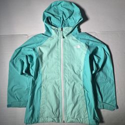 Pre Owned Fair  The North Face  DryVent Rain Coat  Full Zip Hoodie Mint Green Aqua Green  Junior Girls  Size Large 14-16